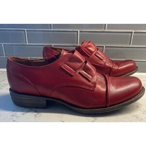 Women's Miz Mooz Liam Monk Strap Loafers 6.5 Red Leather Flats Shoes Portugal